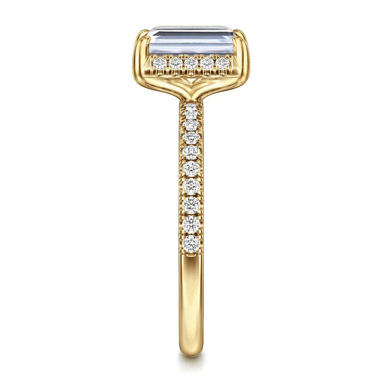 Suede - 14K Yellow Gold Emerald Cut Hidden Halo Diamond Engagement Ring - 0.3 ct - Shot 4