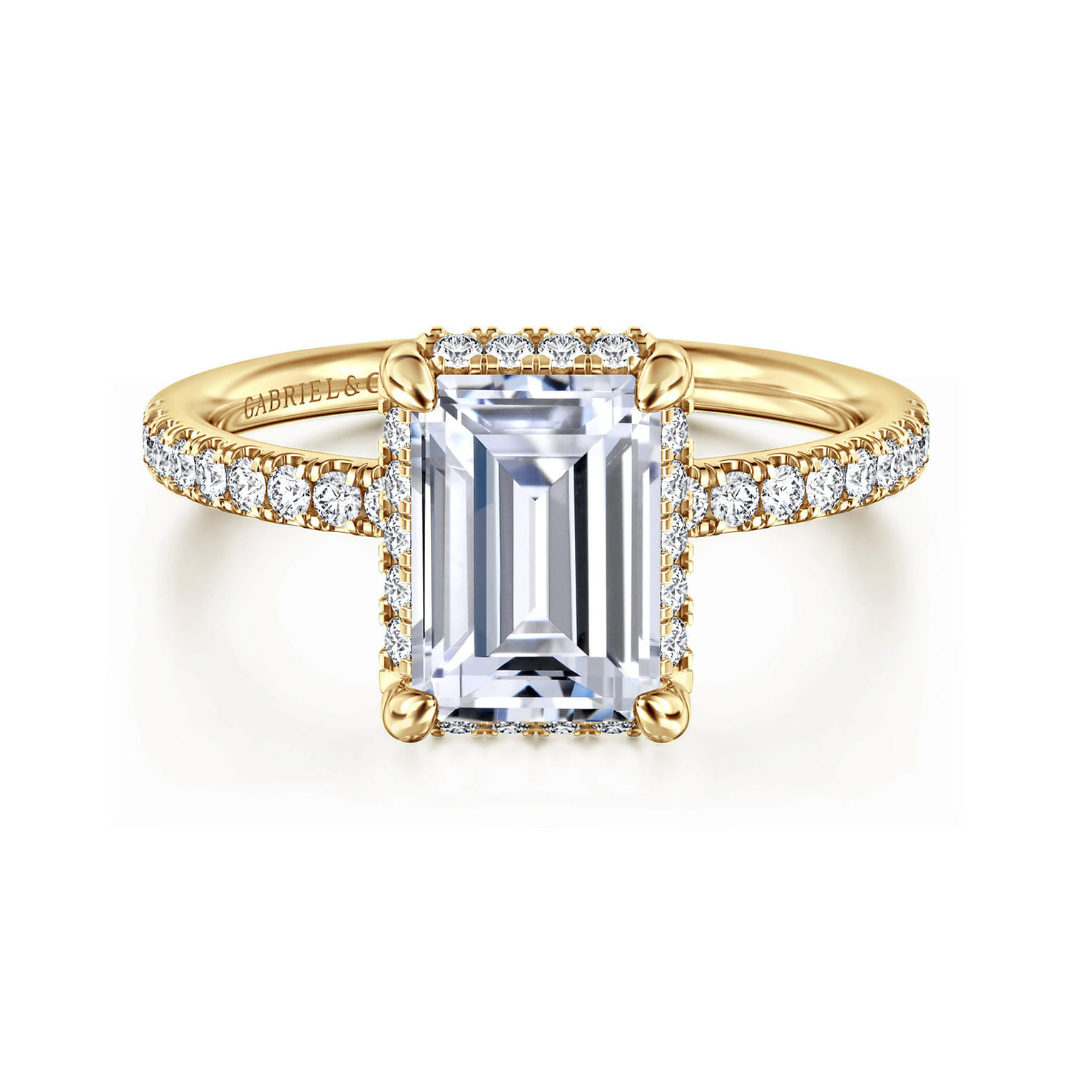 Suede - 14K Yellow Gold Emerald Cut Hidden Halo Diamond Engagement Ring - 0.3 ct - Shot 1