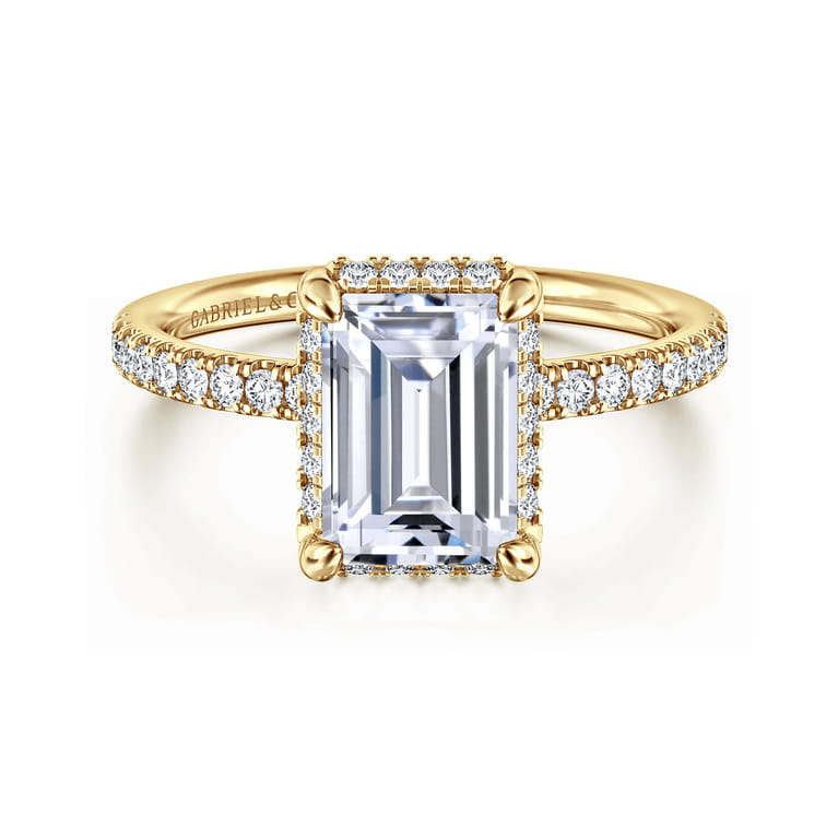 Suede - 14K Yellow Gold Emerald Cut Hidden Halo Diamond Engagement Ring - 0.3 ct - Shot 1