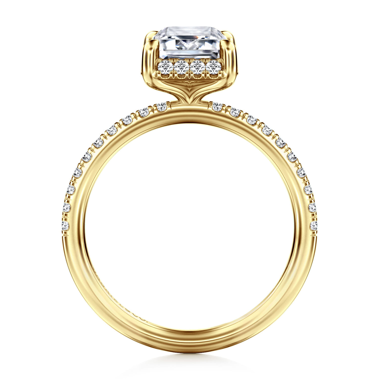 Suede - 14K Yellow Gold Emerald Cut Hidden Halo Diamond Engagement Ring - 0.3 ct - Shot 2