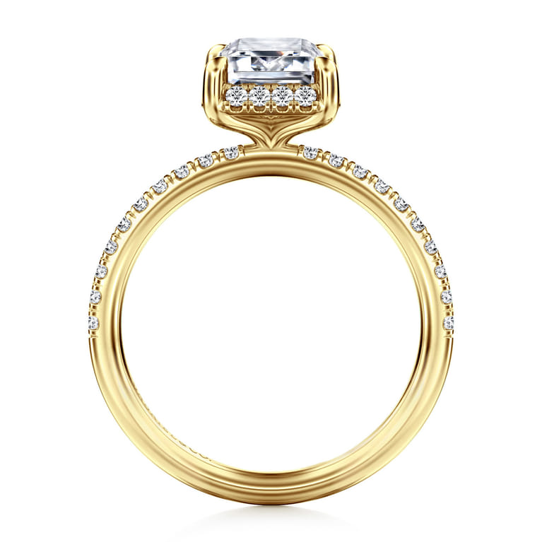 Suede - 14K Yellow Gold Emerald Cut Hidden Halo Diamond Engagement Ring - 0.3 ct - Shot 2