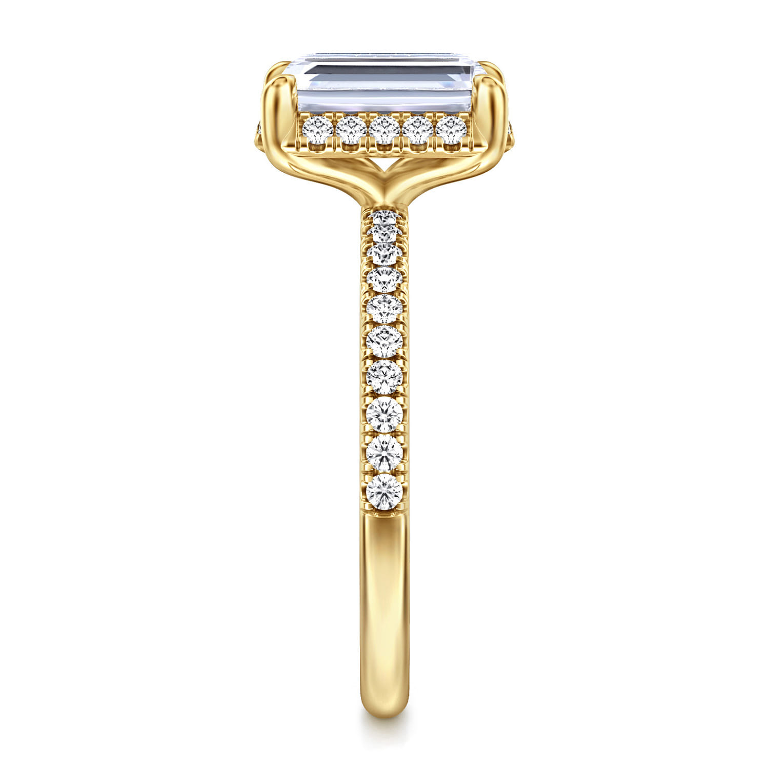 Suede - 14K Yellow Gold Emerald Cut Hidden Halo Diamond Engagement Ring - 0.3 ct - Shot 4