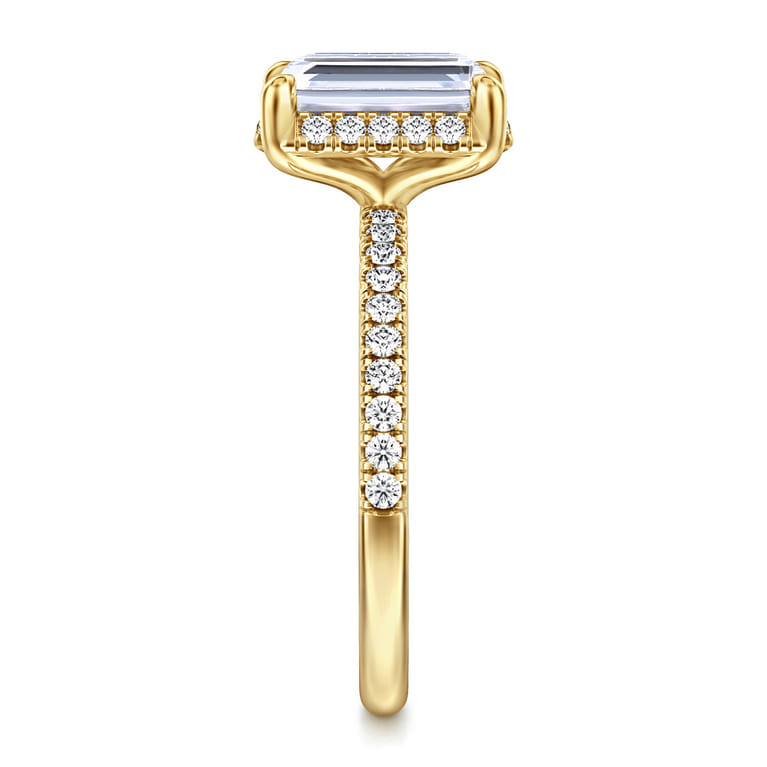 Suede - 14K Yellow Gold Emerald Cut Hidden Halo Diamond Engagement Ring - 0.3 ct - Shot 4