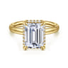 Symphony - 14K Yellow Gold Emerald Cut Hidden Halo Diamond Engagement Ring - 0.12 ct