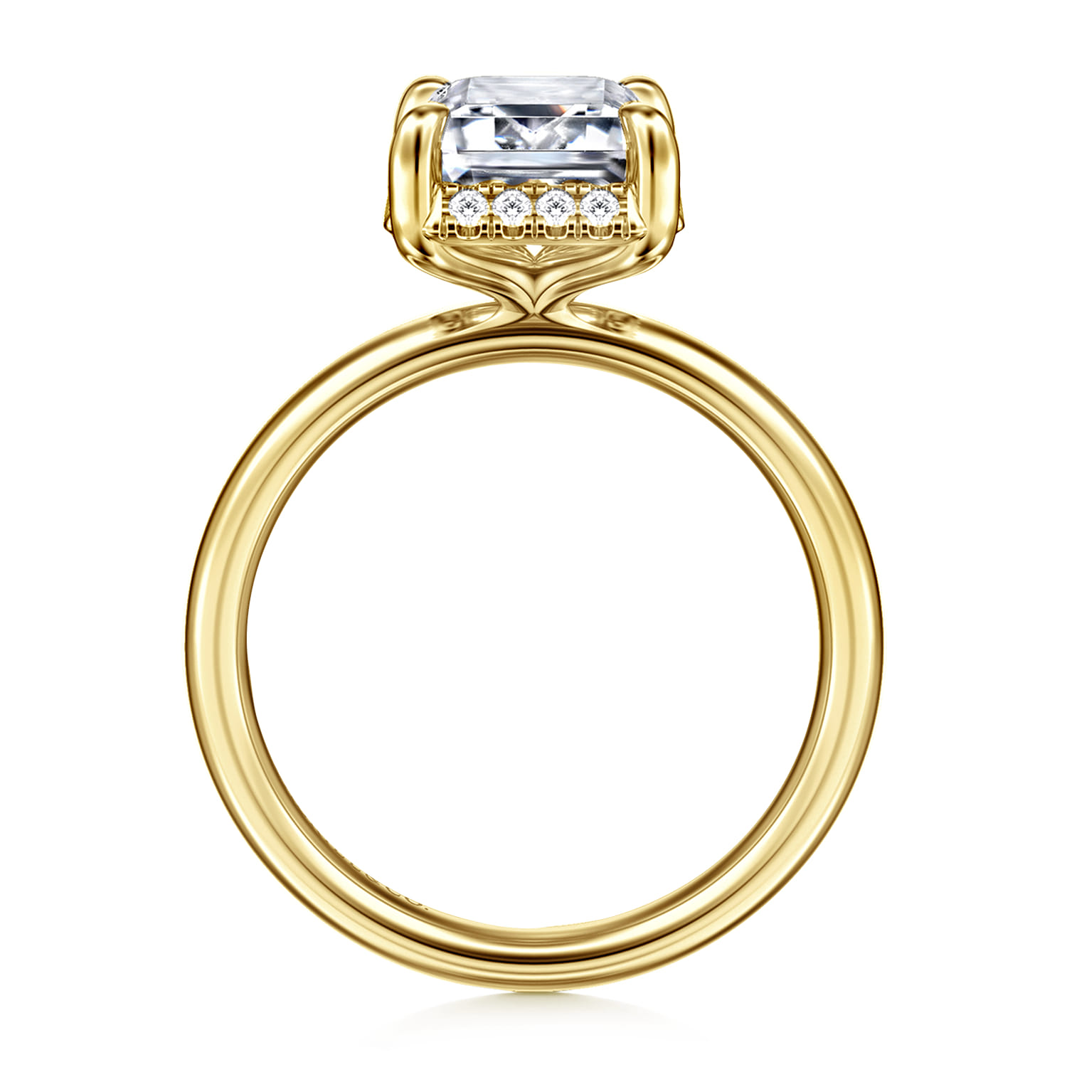 Symphony - 14K Yellow Gold Emerald Cut Hidden Halo Diamond Engagement Ring - 0.12 ct - Shot 2