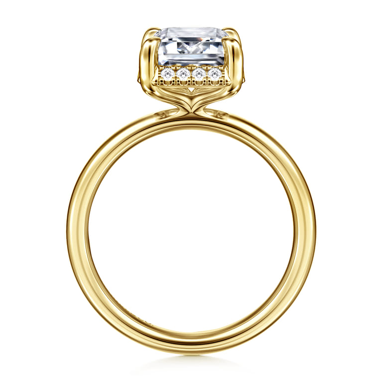 Symphony - 14K Yellow Gold Emerald Cut Hidden Halo Diamond Engagement Ring - 0.12 ct - Shot 2