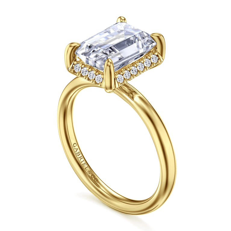 Symphony - 14K Yellow Gold Emerald Cut Hidden Halo Diamond Engagement Ring - 0.12 ct - Shot 3