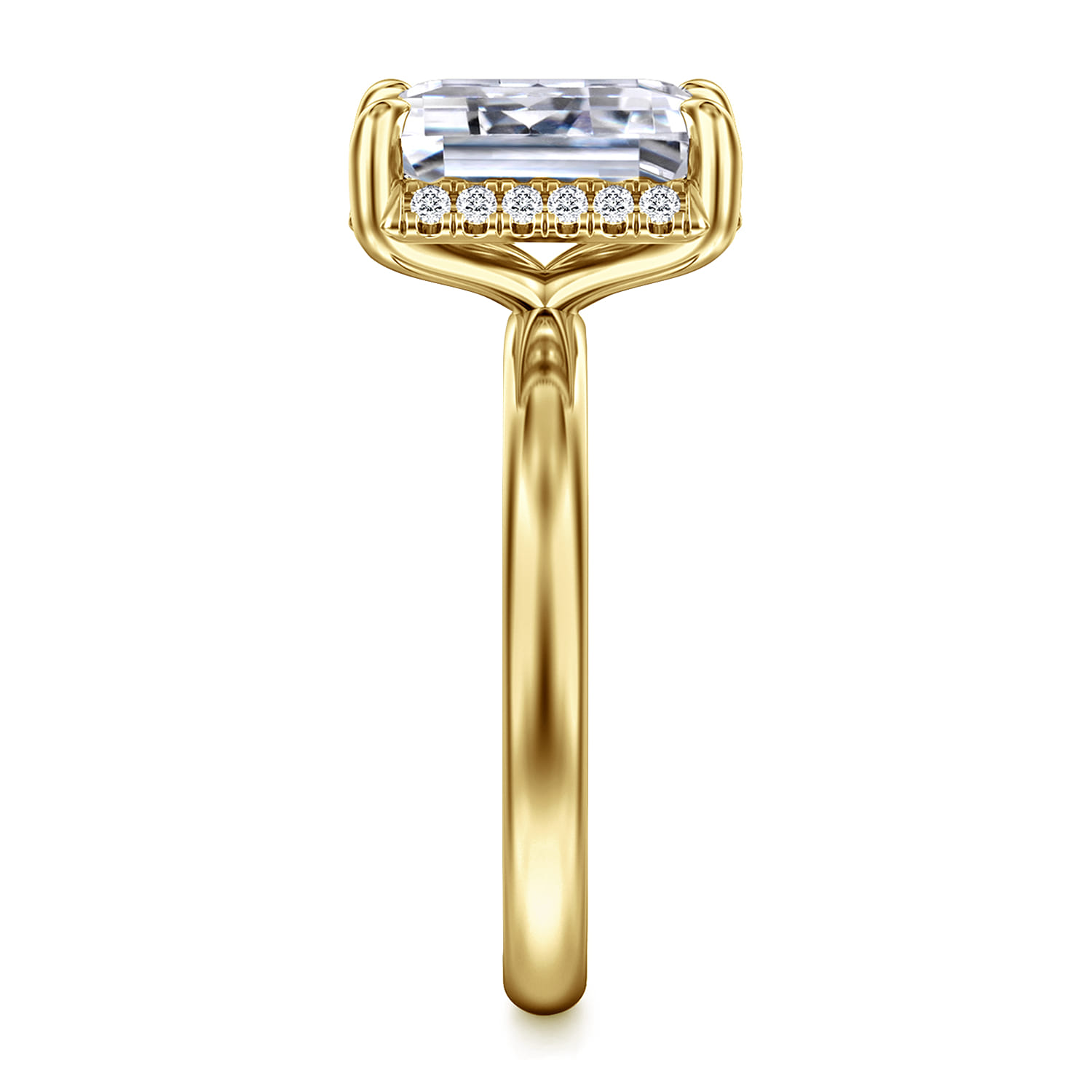 Symphony - 14K Yellow Gold Emerald Cut Hidden Halo Diamond Engagement Ring - 0.12 ct - Shot 4