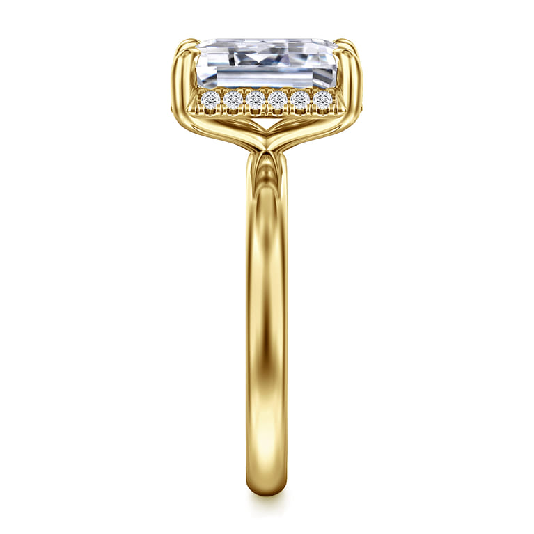 Symphony - 14K Yellow Gold Emerald Cut Hidden Halo Diamond Engagement Ring - 0.12 ct - Shot 4