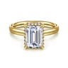 Symphony - 14K Yellow Gold Emerald Cut Hidden Halo Diamond Engagement Ring - 0.11 ct