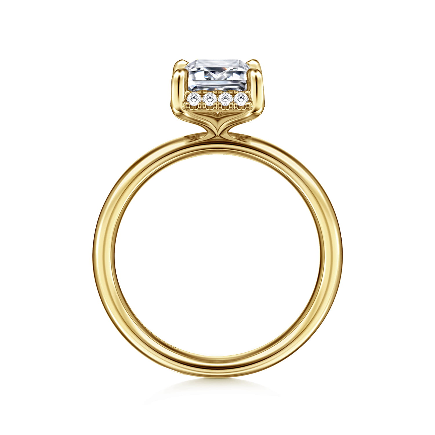 Symphony - 14K Yellow Gold Emerald Cut Hidden Halo Diamond Engagement Ring - 0.11 ct - Shot 2