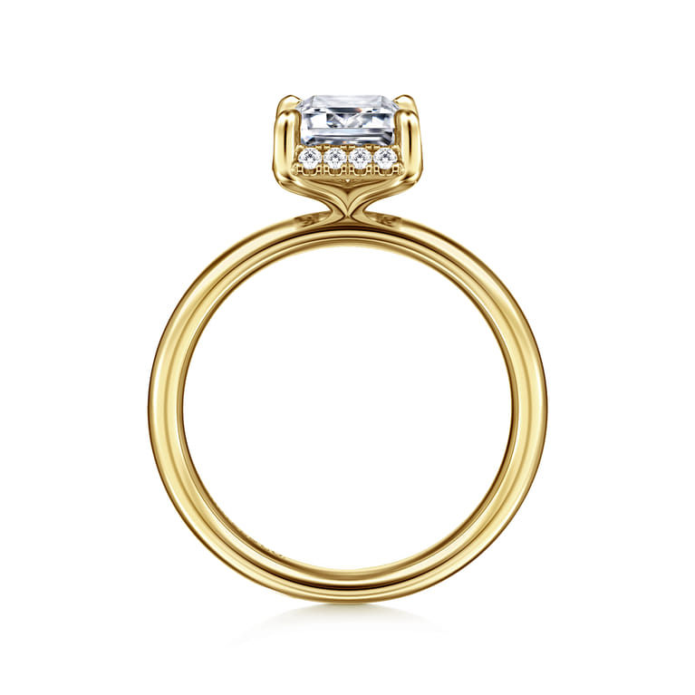 Symphony - 14K Yellow Gold Emerald Cut Hidden Halo Diamond Engagement Ring - 0.11 ct - Shot 2
