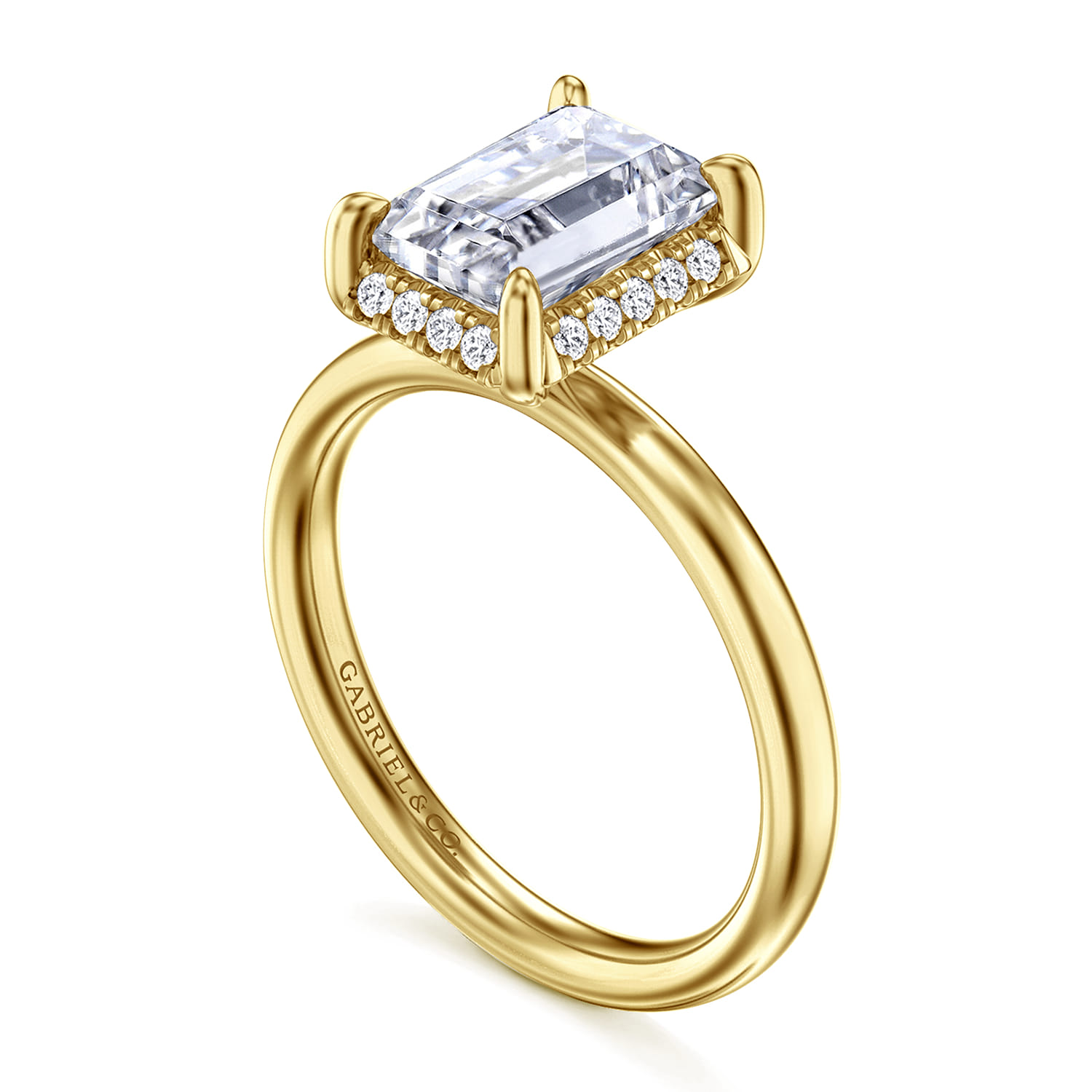 Symphony - 14K Yellow Gold Emerald Cut Hidden Halo Diamond Engagement Ring - 0.11 ct - Shot 3