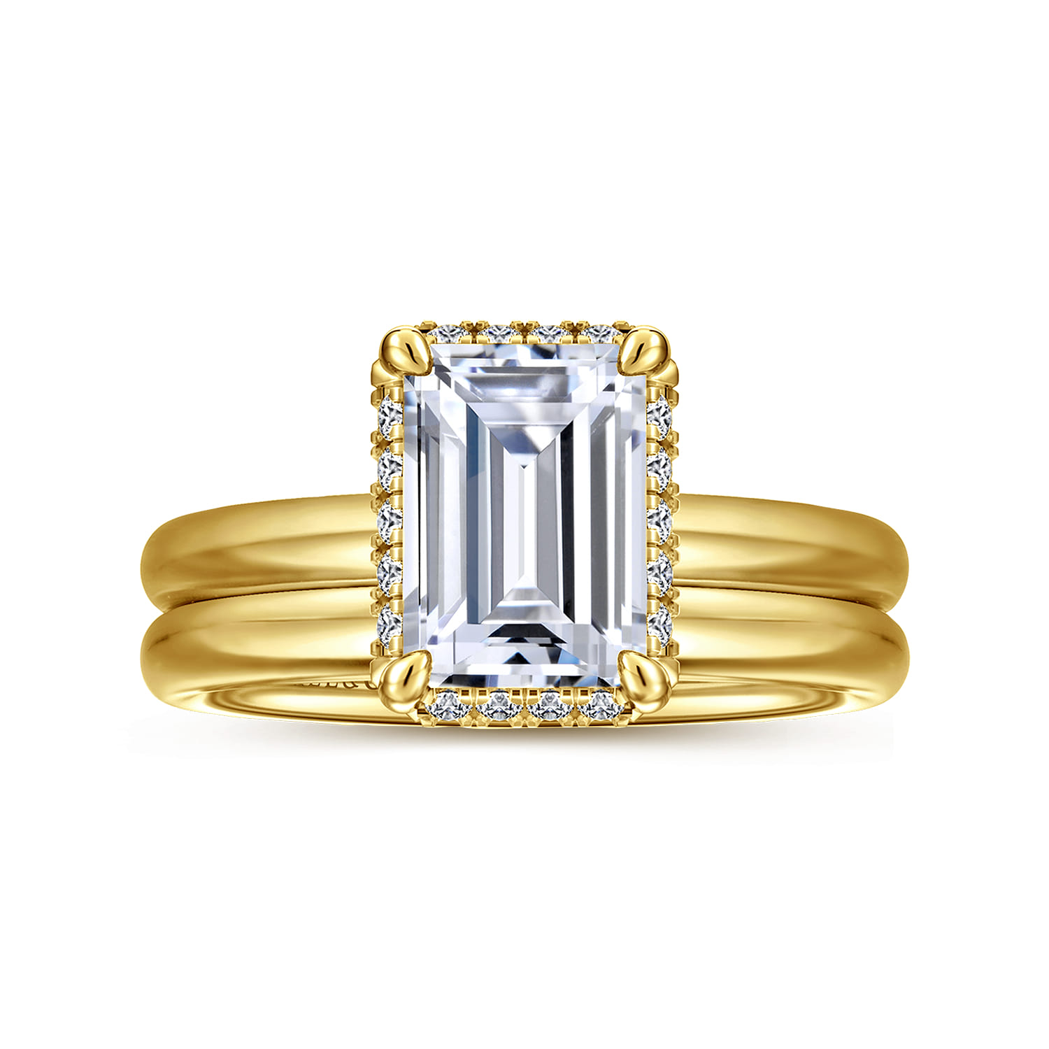 Symphony - 14K Yellow Gold Emerald Cut Hidden Halo Diamond Engagement Ring - 0.11 ct - Shot 4