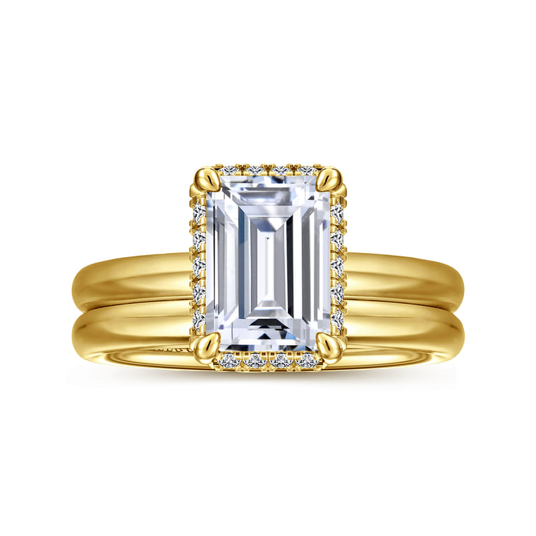 Symphony - 14K Yellow Gold Emerald Cut Hidden Halo Diamond Engagement Ring - 0.11 ct - Shot 4