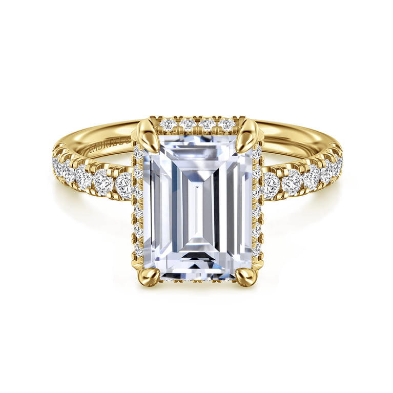 Talisa - 14K Yellow Gold Emerald Cut Hidden Halo Diamond Engagement Ring - 0.45 ct - Shot 1
