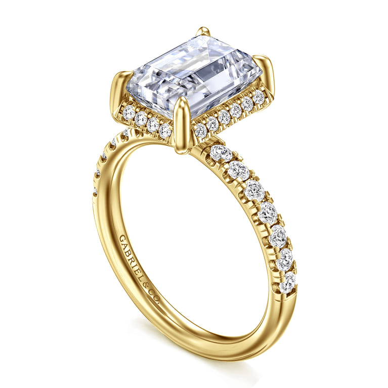 Talisa - 14K Yellow Gold Emerald Cut Hidden Halo Diamond Engagement Ring - 0.45 ct - Shot 3