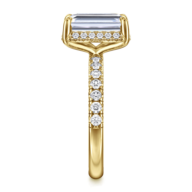 Talisa - 14K Yellow Gold Emerald Cut Hidden Halo Diamond Engagement Ring - 0.45 ct - Shot 4