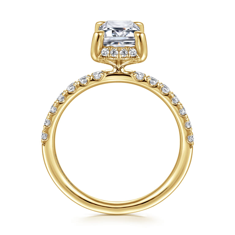 Talisa - 14K Yellow Gold Emerald Cut Hidden Halo Diamond Engagement Ring - 0.5 ct - Shot 2