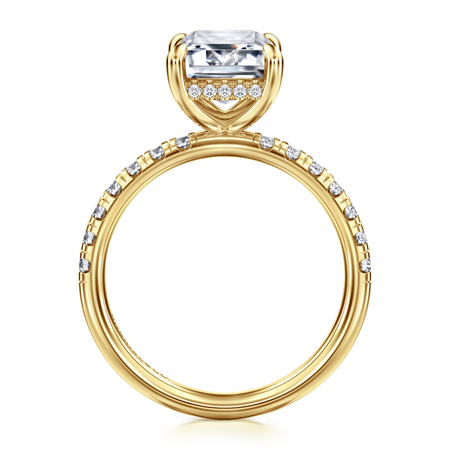 Adela - 14K Yellow Gold Emerald Cut Hidden Halo Diamond Engagement Ring - 0.42 ct - Shot 2