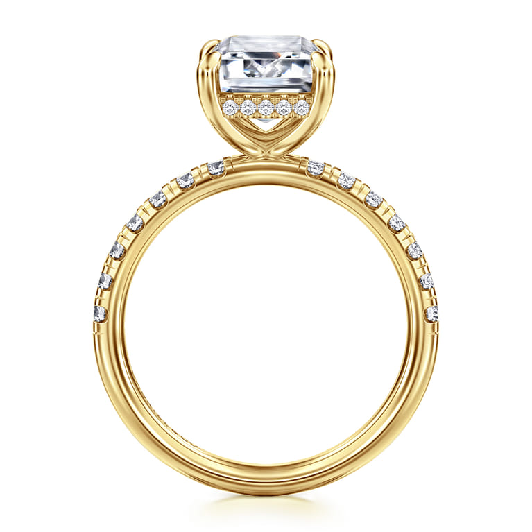 Adela - 14K Yellow Gold Emerald Cut Hidden Halo Diamond Engagement Ring - 0.42 ct - Shot 2