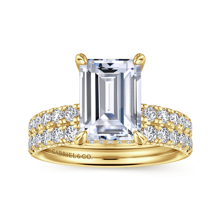 Adela - 14K Yellow Gold Emerald Cut Hidden Halo Diamond Engagement Ring - 0.42 ct - Shot 4