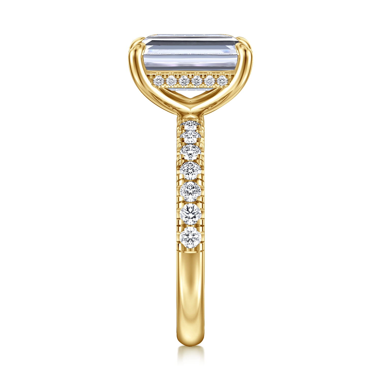 Adela - 14K Yellow Gold Emerald Cut Hidden Halo Diamond Engagement Ring - 0.42 ct - Shot 5