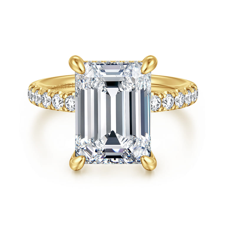 Adela - 14K Yellow Gold Emerald Cut Hidden Halo Diamond Engagement Ring - 0.45 ct - Shot 1