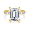 Adela - 14K Yellow Gold Emerald Cut Hidden Halo Diamond Engagement Ring - 0.45 ct