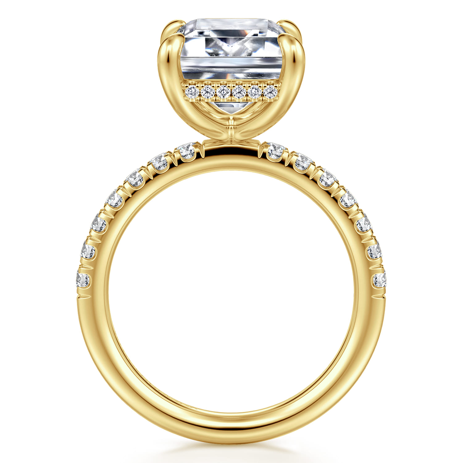 Adela - 14K Yellow Gold Emerald Cut Hidden Halo Diamond Engagement Ring - 0.45 ct - Shot 2