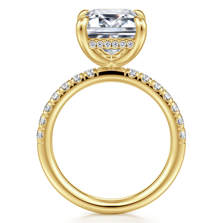 Adela - 14K Yellow Gold Emerald Cut Hidden Halo Diamond Engagement Ring - 0.45 ct - Shot 2