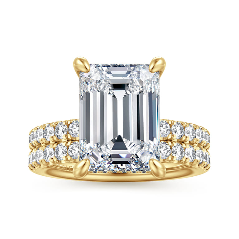 Adela - 14K Yellow Gold Emerald Cut Hidden Halo Diamond Engagement Ring - 0.45 ct - Shot 4