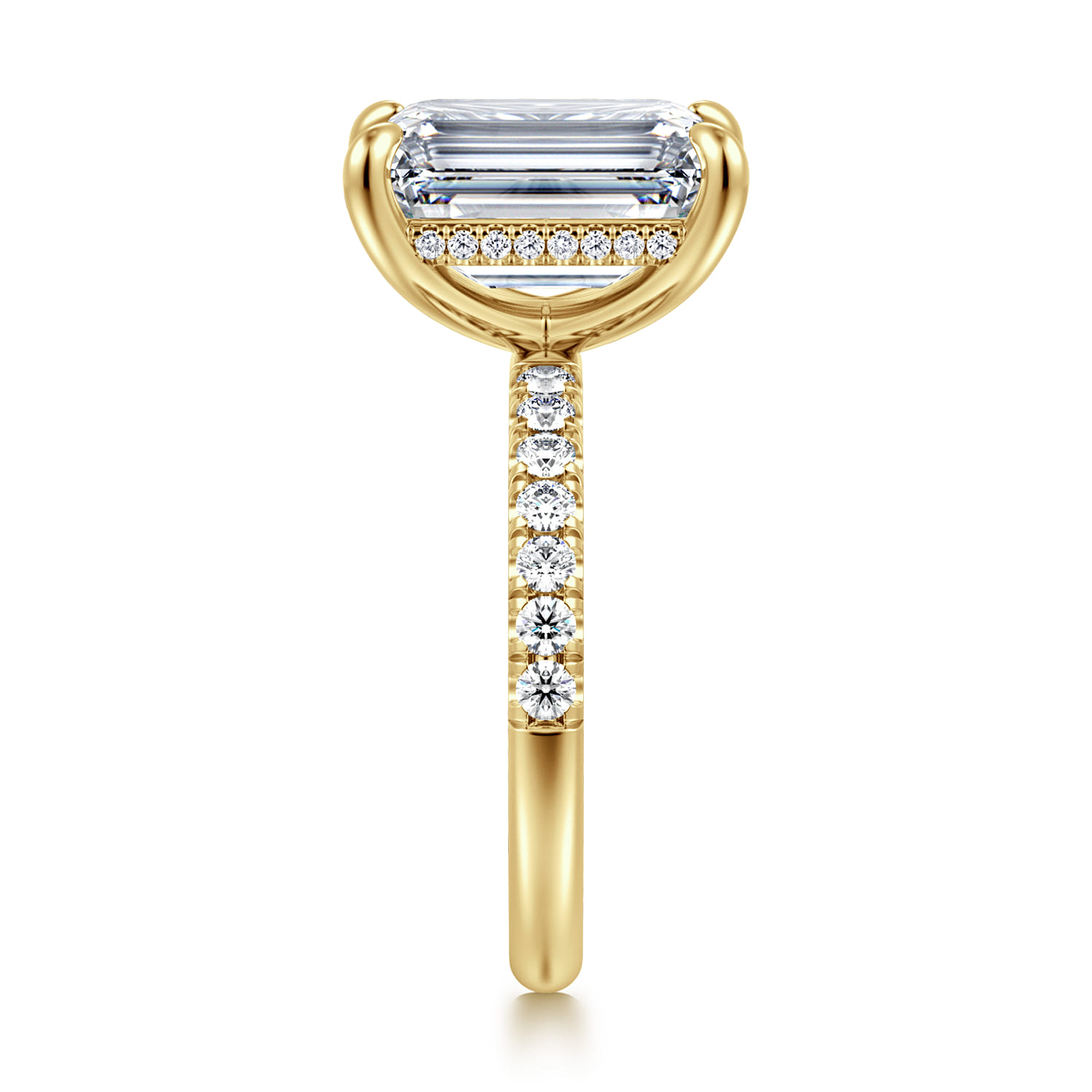 Adela - 14K Yellow Gold Emerald Cut Hidden Halo Diamond Engagement Ring - 0.45 ct - Shot 5