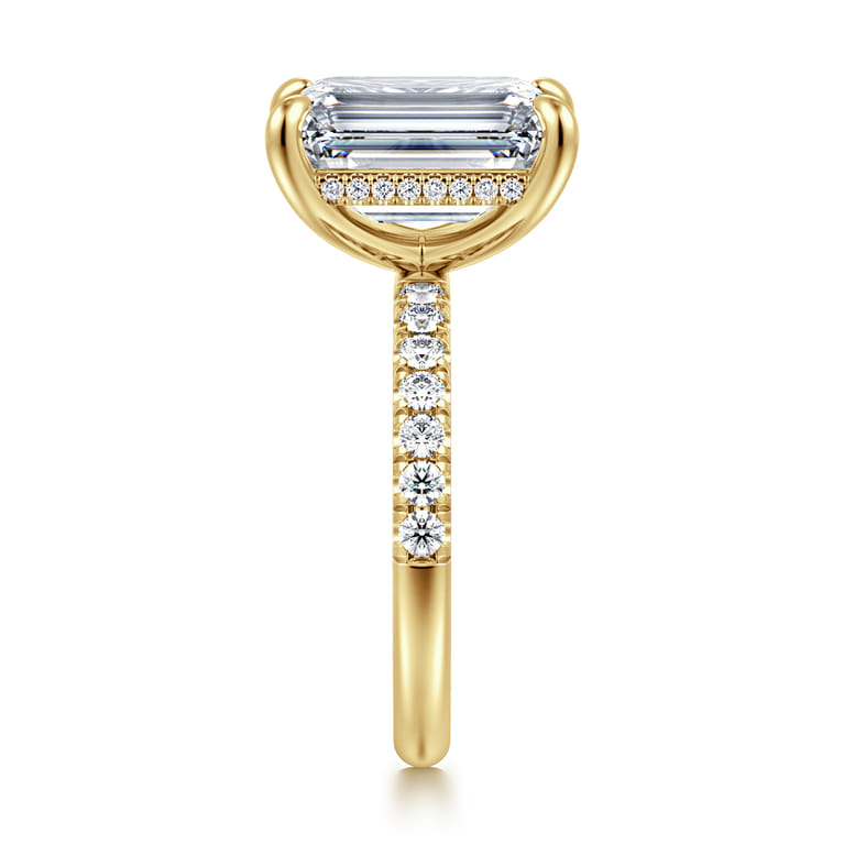 Adela - 14K Yellow Gold Emerald Cut Hidden Halo Diamond Engagement Ring - 0.45 ct - Shot 5