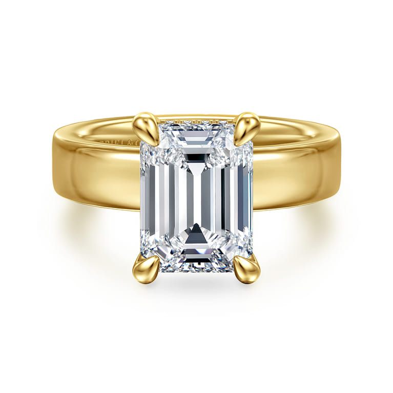 Argentina - 14K Yellow Gold Hidden Halo Emerald Cut Diamond Engagement Ring - 0.1 ct - Shot 1