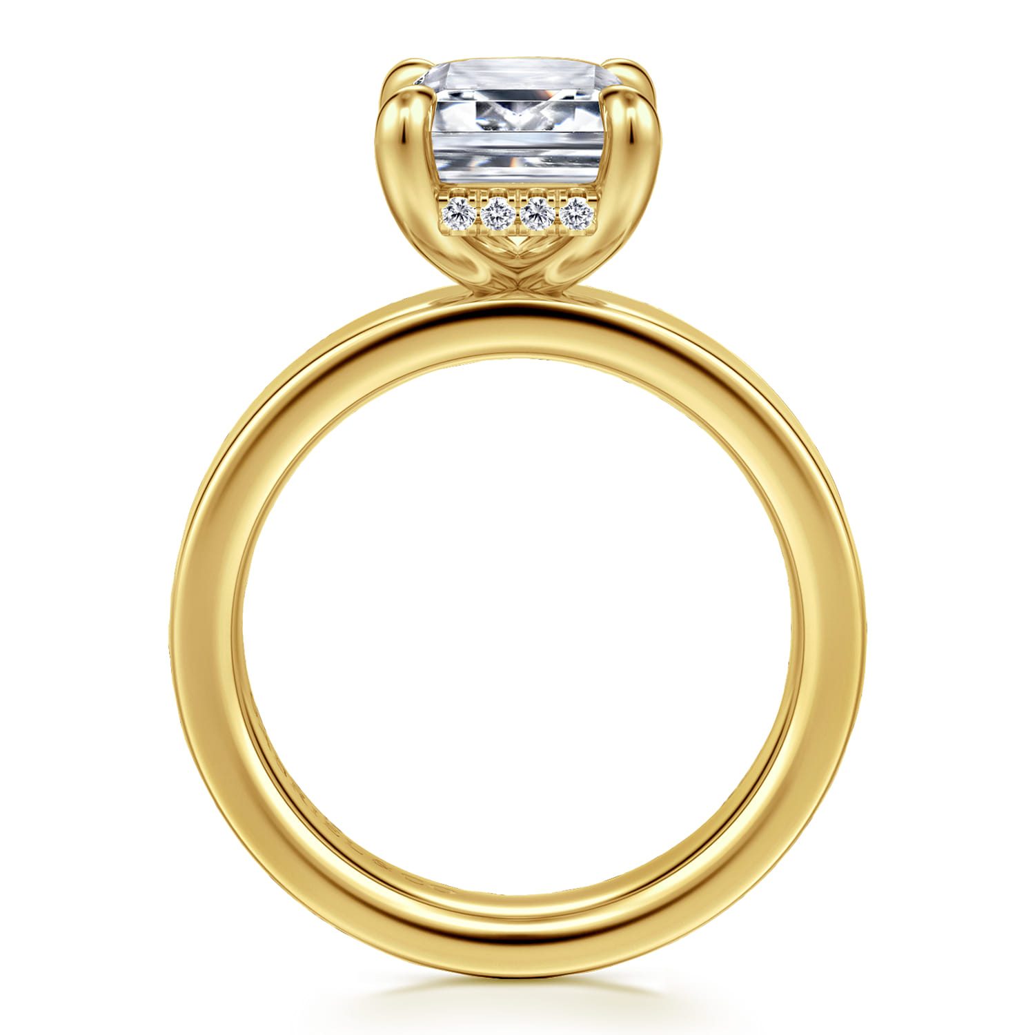 Argentina - 14K Yellow Gold Hidden Halo Emerald Cut Diamond Engagement Ring - 0.1 ct - Shot 2