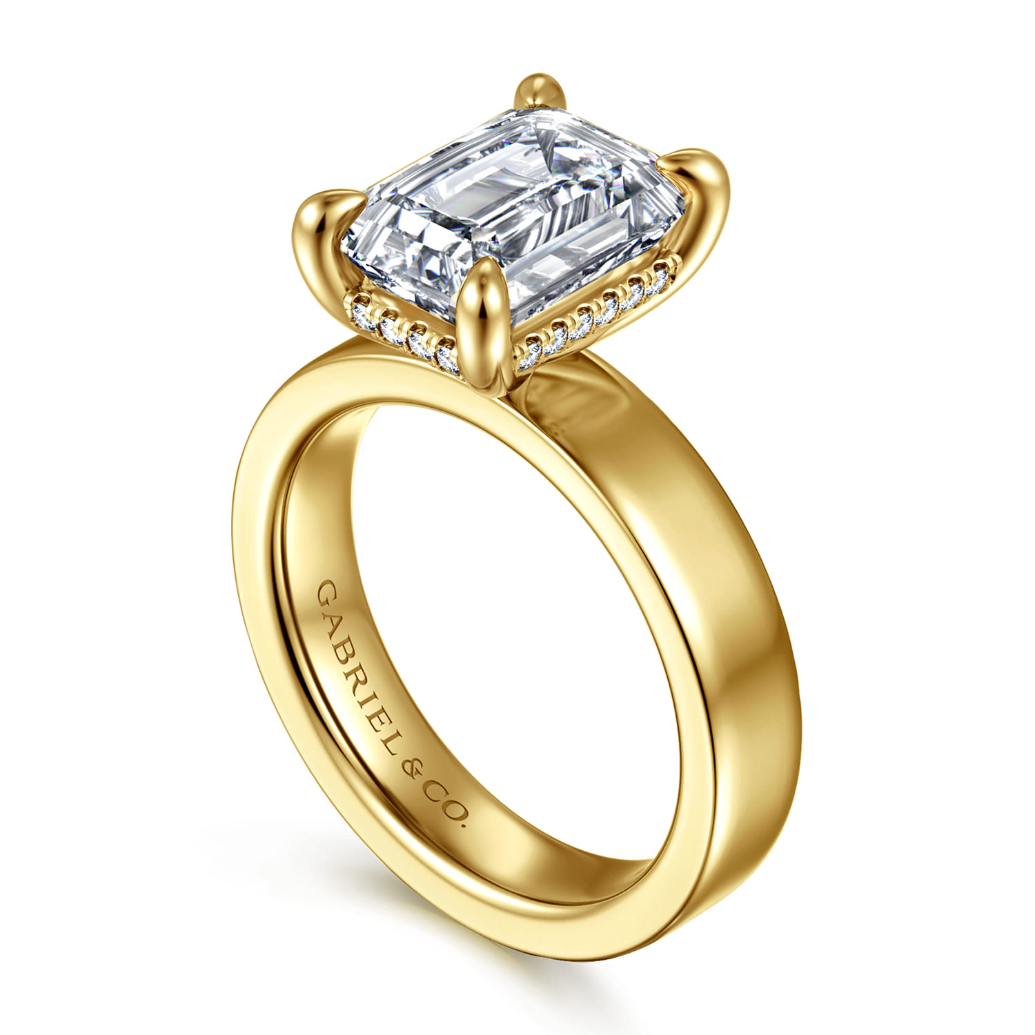 Argentina - 14K Yellow Gold Hidden Halo Emerald Cut Diamond Engagement Ring - 0.1 ct - Shot 3