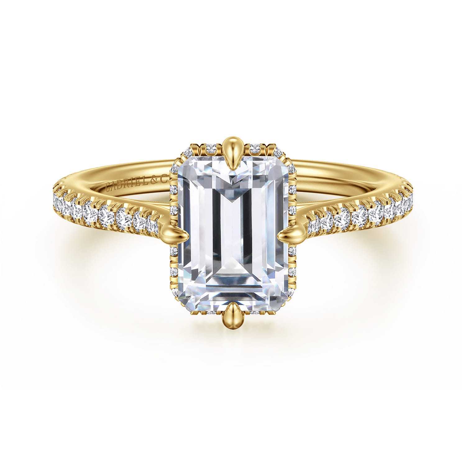 Seine - 14K Yellow Gold Compass Prong Emerald Cut Diamond Engagement Ring - 0.35 ct - Shot 1