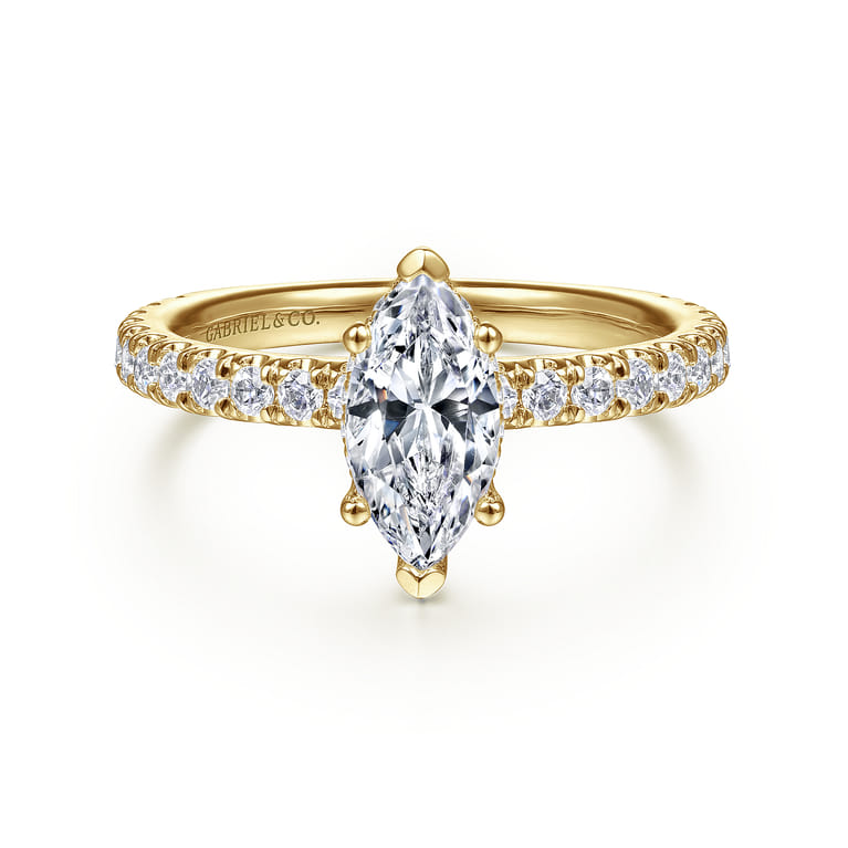 Alina - 14K Yellow Gold Hidden Halo Marquise Shape Diamond Engagement Ring - 0.51 ct - Shot 1