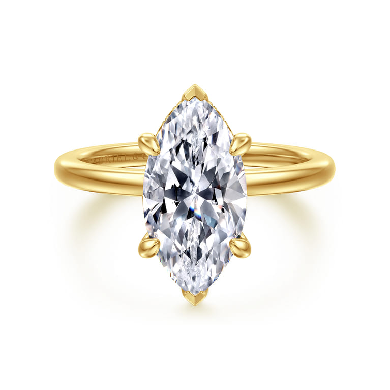 Rainah - 14K Yellow Gold Hidden Halo Marquise Shape Diamond Engagement Ring - 0.14 ct - Shot 1