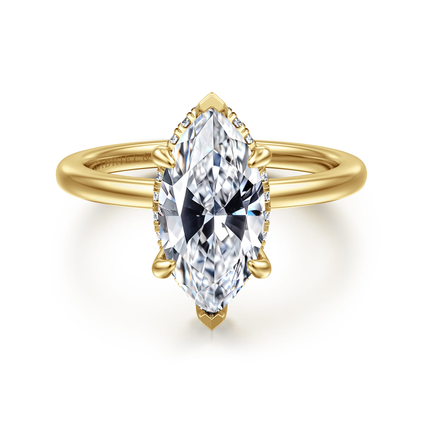 Rainah - 14K Yellow Gold Hidden Halo Marquise Shape Diamond Engagement Ring - 0.14 ct - Shot 1