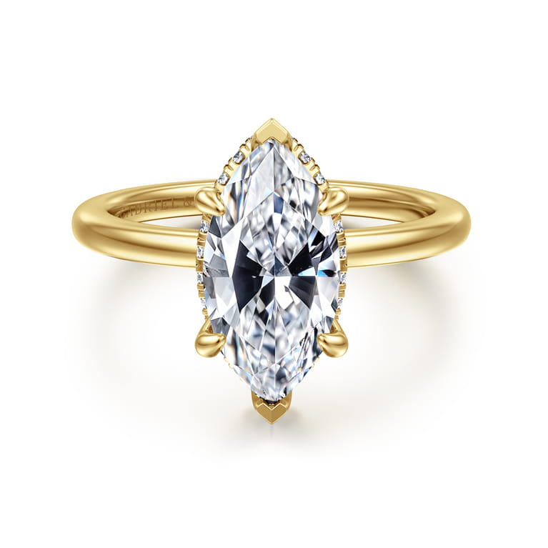 Rainah - 14K Yellow Gold Hidden Halo Marquise Shape Diamond Engagement Ring - 0.14 ct - Shot 1