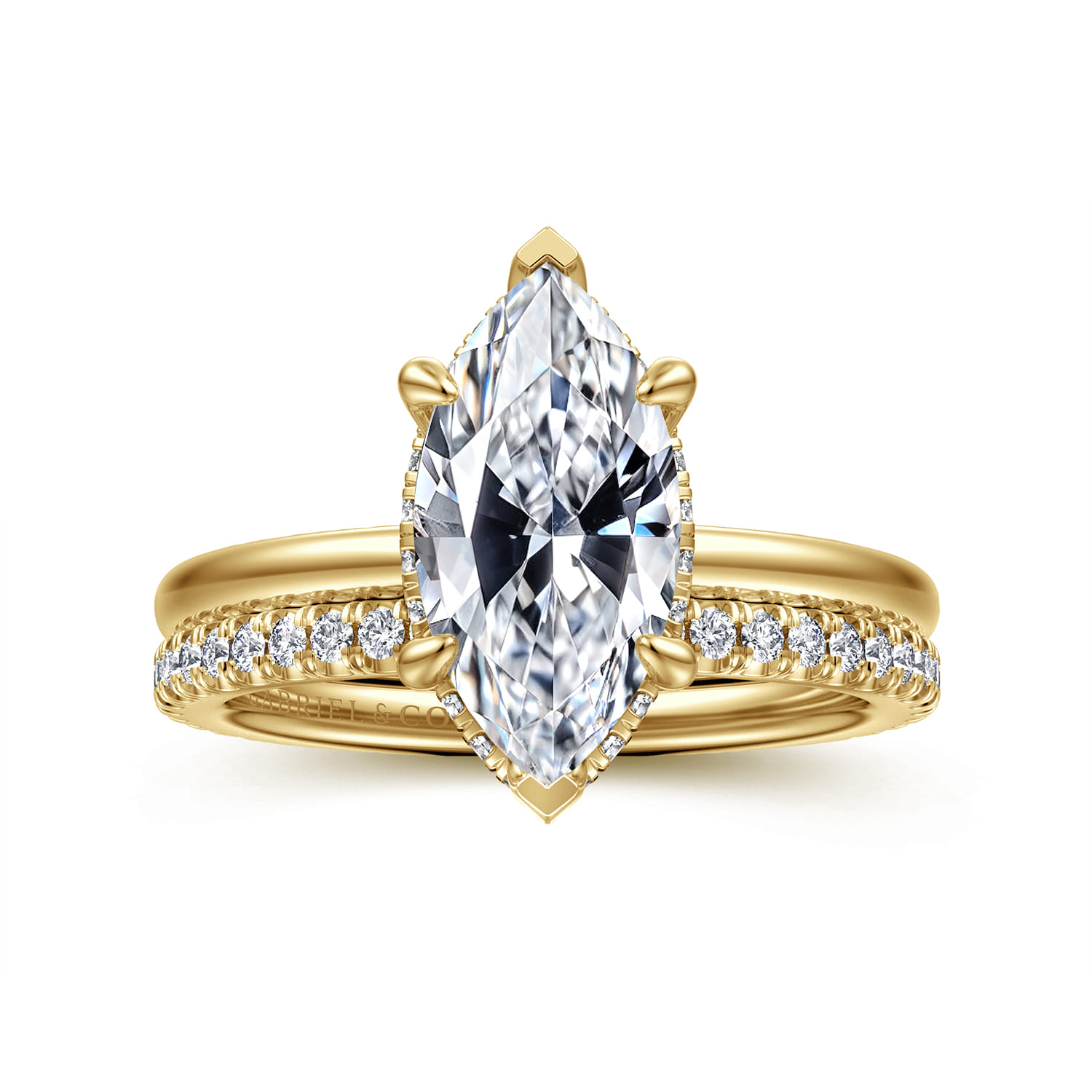 Rainah - 14K Yellow Gold Hidden Halo Marquise Shape Diamond Engagement Ring - 0.14 ct - Shot 4