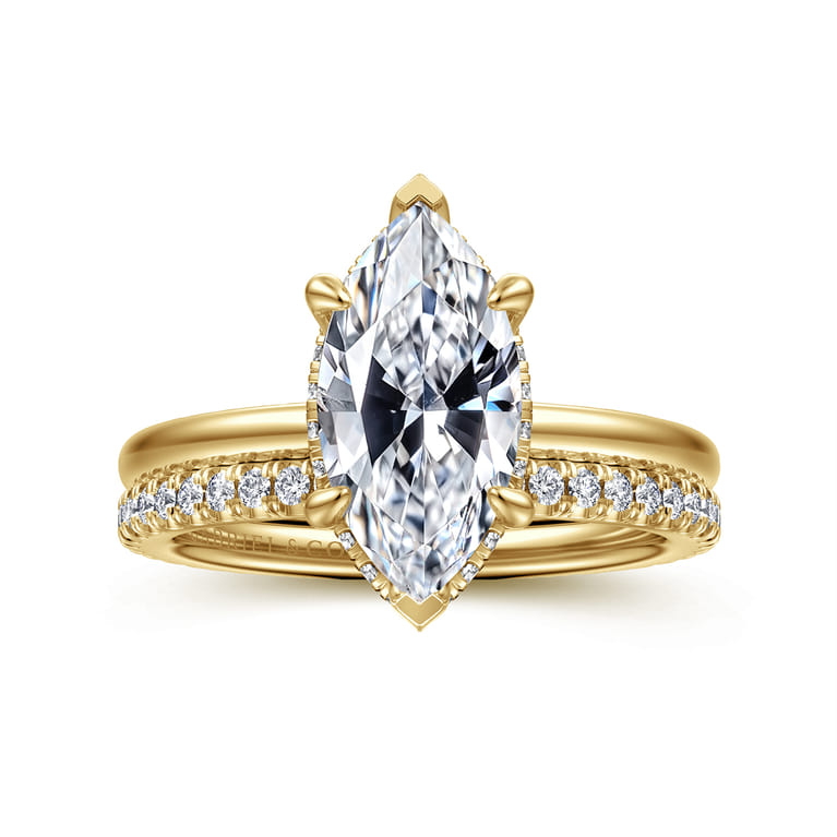 Rainah - 14K Yellow Gold Hidden Halo Marquise Shape Diamond Engagement Ring - 0.14 ct - Shot 4