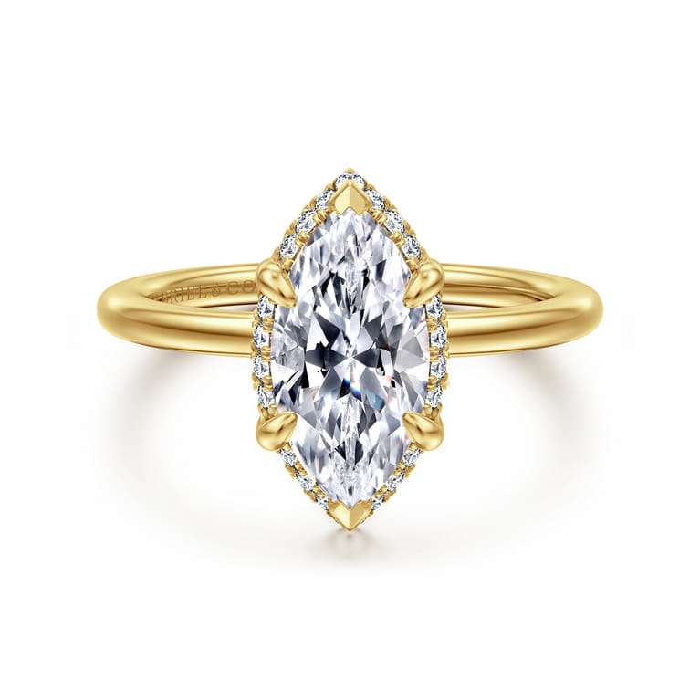 Bonnie - 14K Yellow Gold Marquise Shape Hidden Halo Diamond Engagement Ring - 0.11 ct - Shot 1