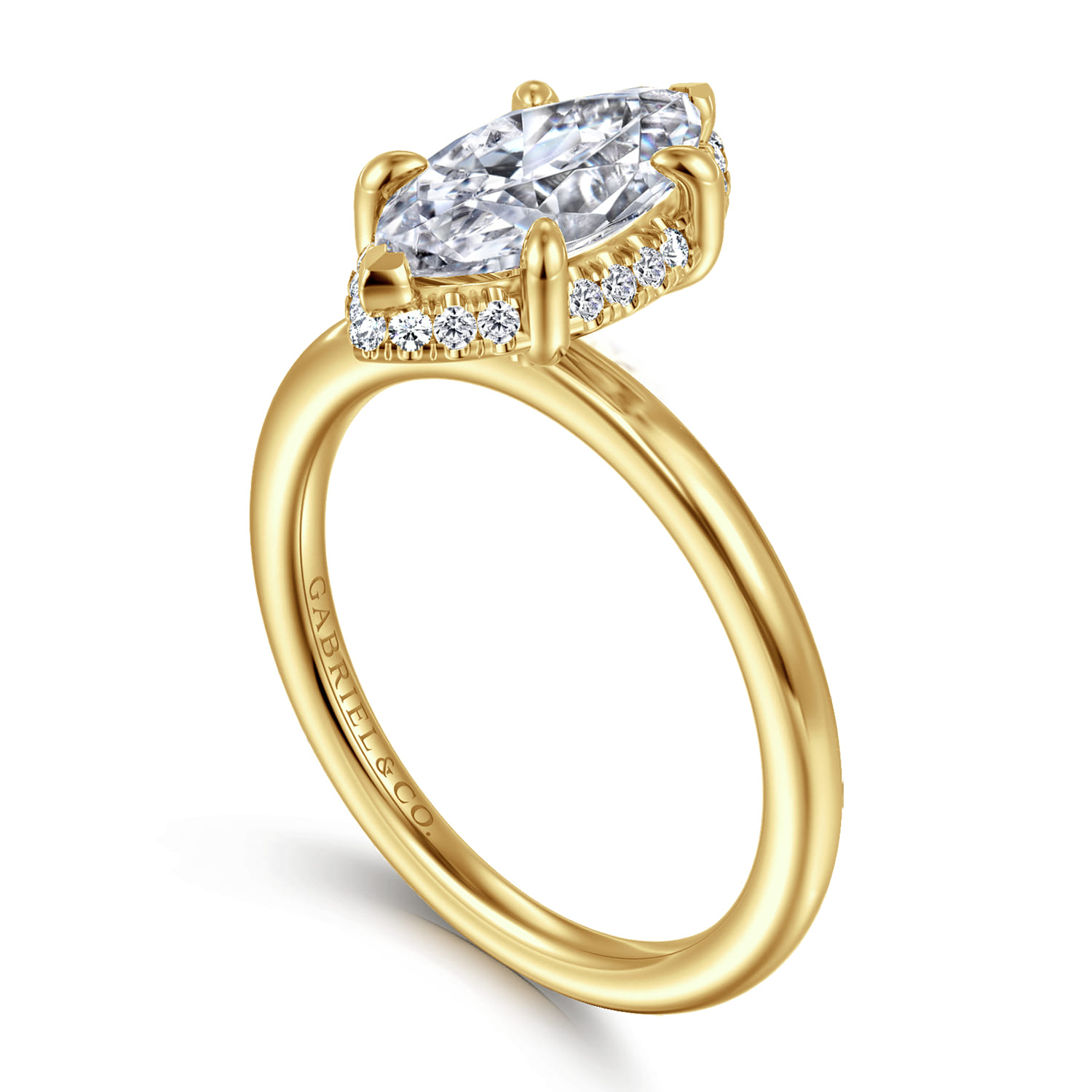 Bonnie - 14K Yellow Gold Marquise Shape Hidden Halo Diamond Engagement Ring - 0.11 ct - Shot 3