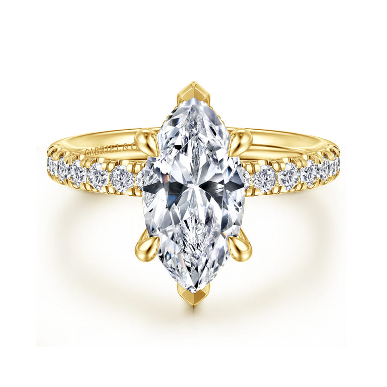Adela - 14K Yellow Gold Marquise Shape Hidden Halo Diamond Engagement Ring - 0.4 ct - Shot 1