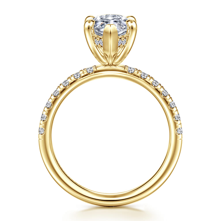 Adela - 14K Yellow Gold Marquise Shape Hidden Halo Diamond Engagement Ring - 0.4 ct - Shot 2