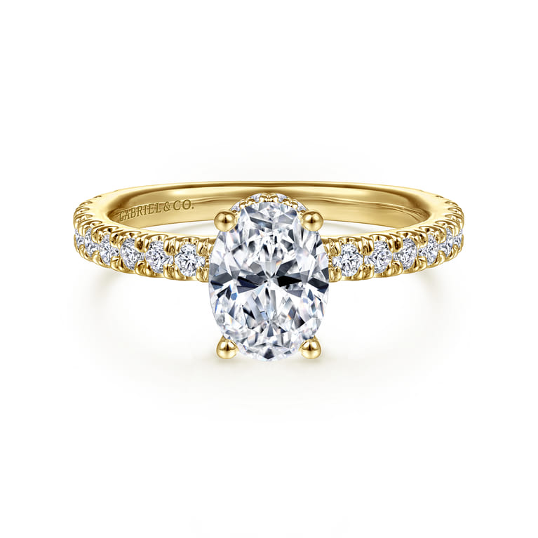 Alina - 14K Yellow Gold Hidden Halo Oval Diamond Engagement Ring - 0.51 ct - Shot 1