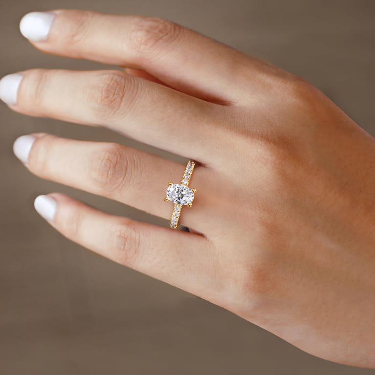 Alina - 14K Yellow Gold Hidden Halo Oval Diamond Engagement Ring - 0.51 ct - Shot 6